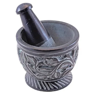3x2.5 Carved Flower Soapstone Mortar & Pestle
