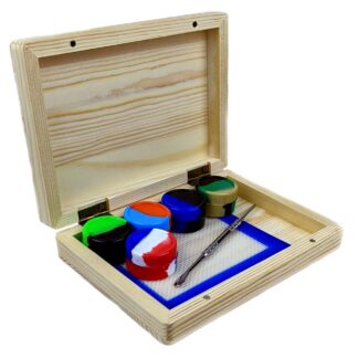 6.25" x 4.5" Wooden Box Silicone Dab Set