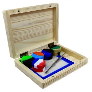 6.25" x 4.5" Wooden Box Silicone Dab Set