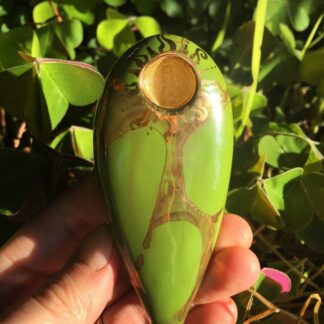 Ancient Creations USA Made 4" Ceramic Oval Hand Pipe Light Green