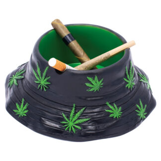 Black & Green Leaf Bucket Hat Ashtray 5.75"