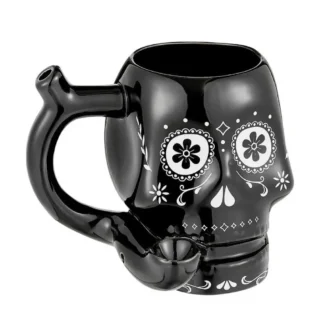 Black Porcelain Skull Pipe Mug