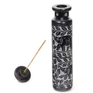 Black Stone Carved Stick Incense Tower - 10.5"