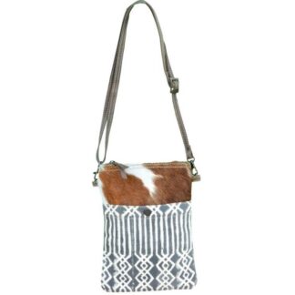 Blue Striped Cross Body Bag with Fur Trim 8" x 10.5"