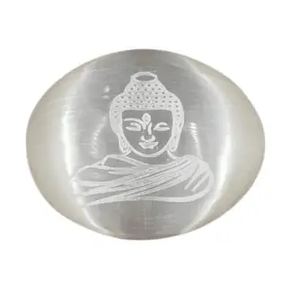 Buddha Engraved Selenite Palmstone