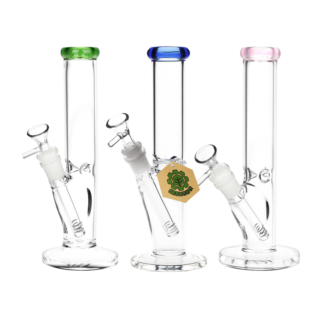 Classic Straight Tube Water Pipe 9" 4mm Thick 14mm F - Colors Vary