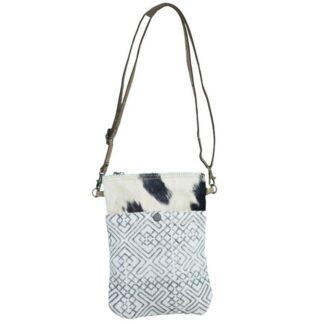 Clea Ray Blue and White Crossbody Bag w/ Hair Trim 8" x 10.5"