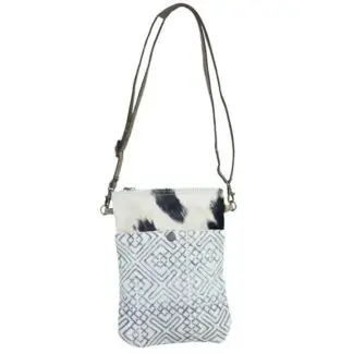 Clea Ray Blue and White Crossbody Bag w/ Hair Trim 8" x 10.5"