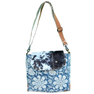Clea Ray Blue Flower Shoulder Bag w/ Hair Trim 11.5"x 3"x 10"