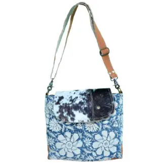 Clea Ray Blue Flower Shoulder Bag w/ Hair Trim 11.5"x 3"x 10"