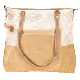 Clea Ray Canvas Tote Bag Cinnamon Floral w/ Front Pocket