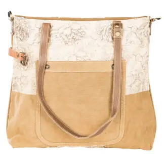 Clea Ray Canvas Tote Bag Cinnamon Floral w/ Front Pocket