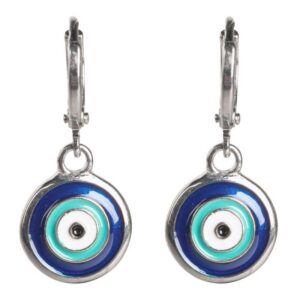 Closed Hoop Evil Eye Earrings w/ Dark Blue Center