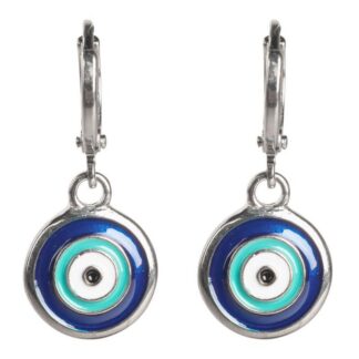 Closed Hoop Evil Eye Earrings w/ Dark Blue Center