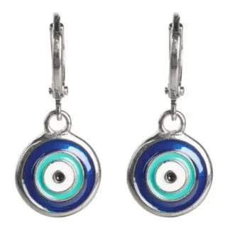 Closed Hoop Evil Eye Earrings w/ Dark Blue Center