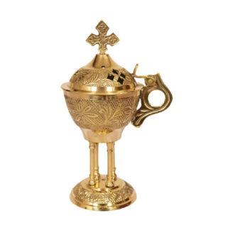 Deekay Brass Carved Cross Resin Burner w/ Hinge Lid 6”