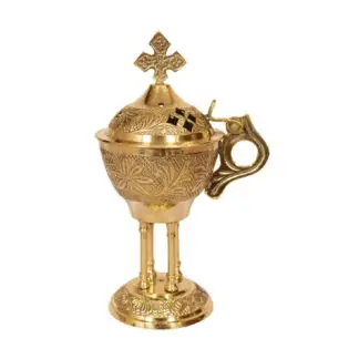Deekay Brass Carved Cross Resin Burner w/ Hinge Lid 6”