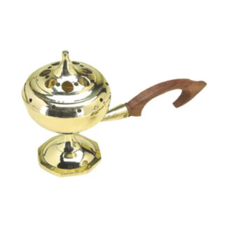 Deekay Brass Resin Burner w/ Lid and Wooden Handle 7”