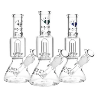 Diamond Glass Gold Little Beaker Water Pipe 14mm/8" Clear