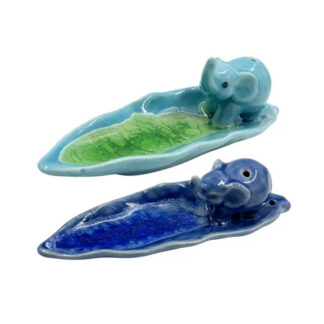 Elephant Long Leaf Ceramic Incense Holder - Colors Vary
