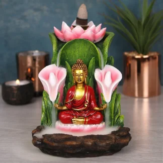 Fujima Buddha Lotus Flower Polyresin Backflow Incense Burner 5.5"