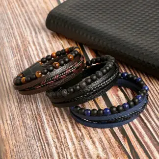 Gemstone Men's Leather Bracelets - Asst Styles