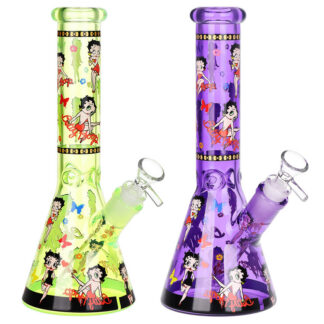 Glass Water Pipe 14mm 10" Betsy Beep Neon Glow (Colors Vary)