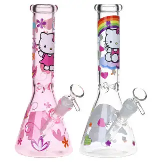 Greetings Feline Glass Beaker Water Pipe - 10" (Designs Vary) Pink