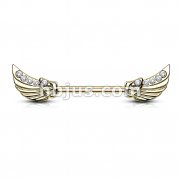 HBJ 316L Nipple Barbells 14g - Angels Wings w/ CZs Gold/Clear