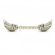 HBJ 316L Nipple Barbells 14g - Angels Wings w/ CZs Gold/Clear