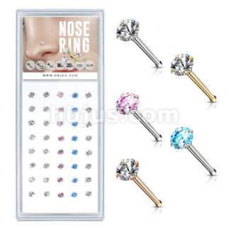 HBJ 316L Nose Gemmed Stud 20g Gold Prong Clear