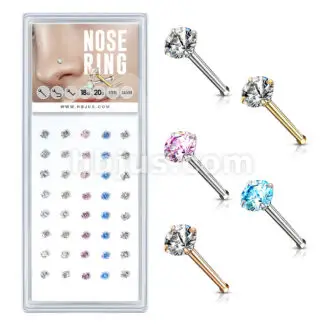 HBJ 316L Nose Gemmed Stud 20g Rose Gold Prong Clear