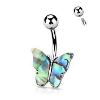 HBJ Surgical Dangle Naval 14g - Silver Abalone Butterfly
