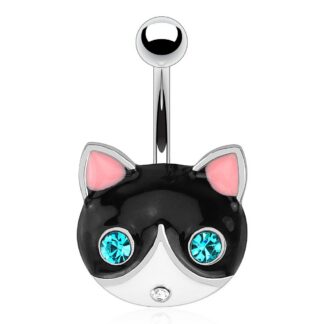 HBJ Surgical Dangle Naval 14g - Silver Cat w/ Emerald Eyes