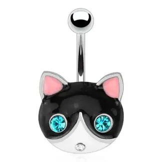 HBJ Surgical Dangle Naval 14g - Silver Cat w/ Emerald Eyes