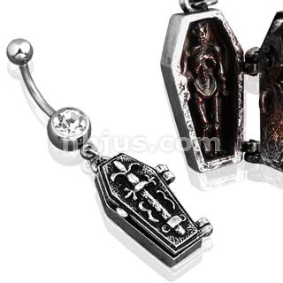 HBJ Surgical Naval Dangle 14g - Silver Ribbon w/ Cascading Droplets Clear3/8"