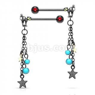 HBJ Surgical Nipple Dangle Barbells 14g - Black Hanging Spider 5/8"