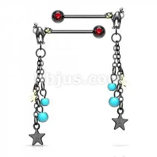 HBJ Surgical Nipple Dangle Barbells 14g - Black Hanging Spider 5/8"