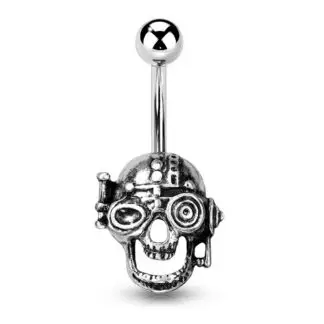 HBJ Surgical Steel Naval Burnished Steampunk Skull 14g Steel
