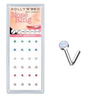 HBJ Surgical Steel Nose Gemmed L-Bend Stud 20g Opal Flat Top Clear