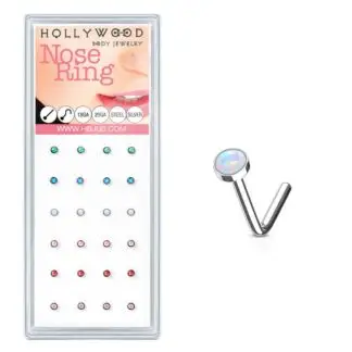 HBJ Surgical Steel Nose Gemmed L-Bend Stud 20g Opal Flat Top Clear