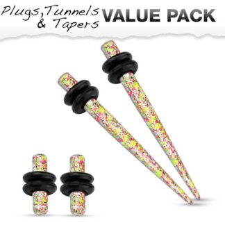 HBJ Surgical Steel Tapers w/ Plugs Pink & Purple Splatter 10g