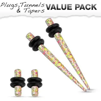 HBJ Surgical Steel Tapers w/ Plugs Pink & Purple Splatter 10g
