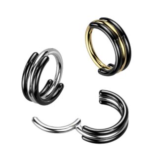 HBJ Titanium Hinged Hoop 16g 5/16" 2 Tone Triple Stack Black