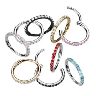 HBJ Titanium Hinged Hoop Forward Facing Jewel 16g 3/8" Aurora Borealis