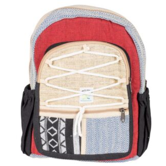 Hemp Backpack w/ Red Front and 2 Zipper Pocket 10" x 14"