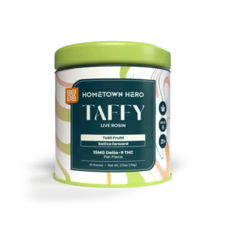 Hometown Hero Delta 9 Taffy 15mg ea Tutti Frutti (Sativa) 10ct