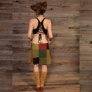 Jayli Hop Scotch Cotton Patchwork Snap Up Mini Skirt w/ Pockets XL