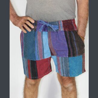 Jayli Nomad Journey Cotton Patchwork Shorts w/ Pockets Blue L