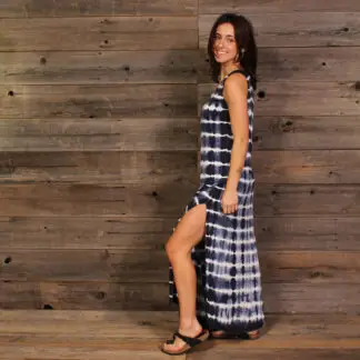 Jayli Rayon Spandex Tie-Dye Flowy Tank Top Maxi Dress Blu/Wht Medium